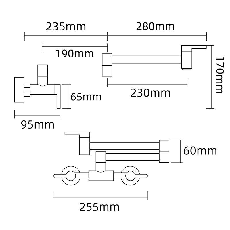Square three-switch hot and cold basin faucet, wall-mounted kitchen folding mixing valve faucet, bathroom basin faucet Item Picture