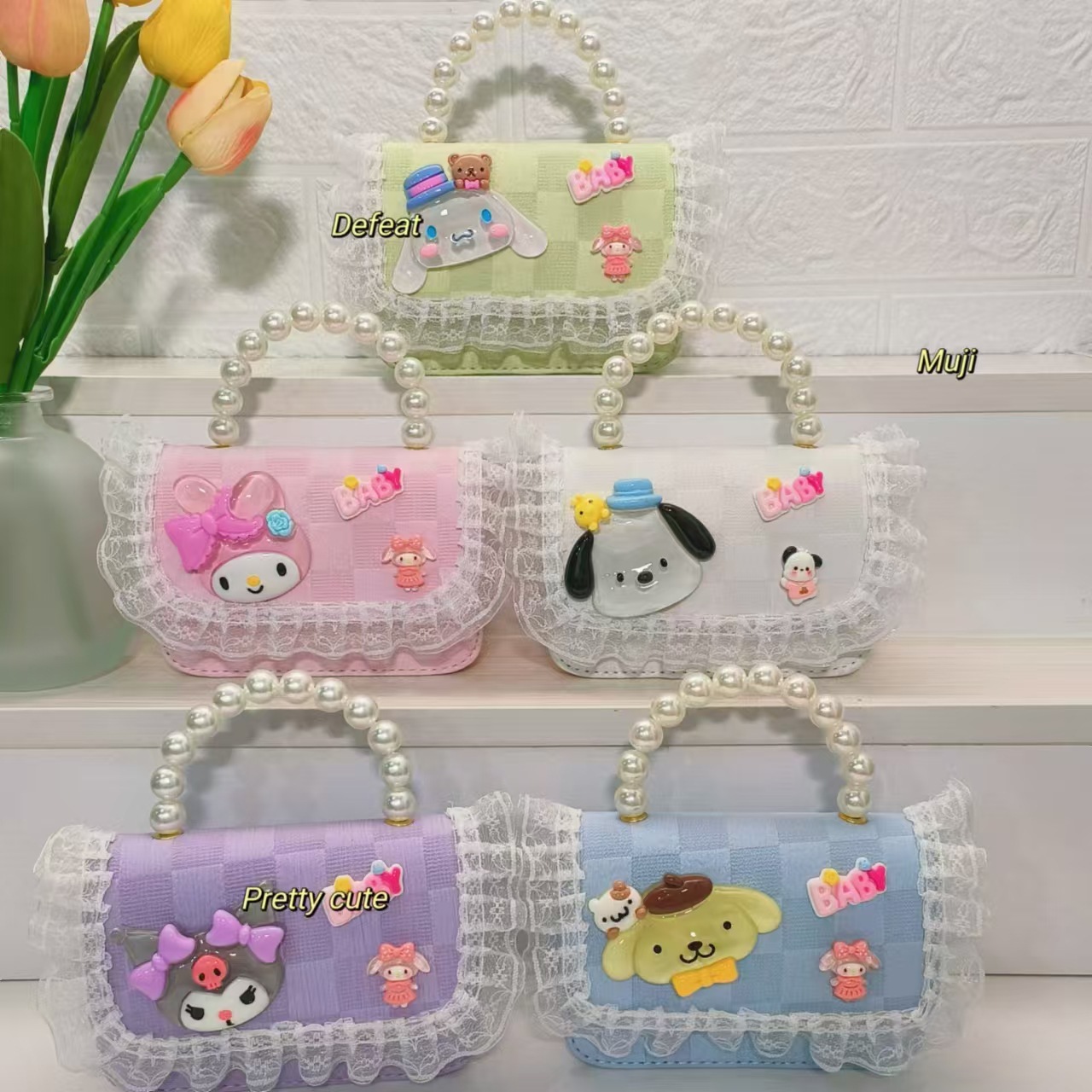 Pearl handbag, crossbody bag, princess bag, loose change, small square bag, chain bag, princess bag, Melody, Kuromi, children Specification drawing
