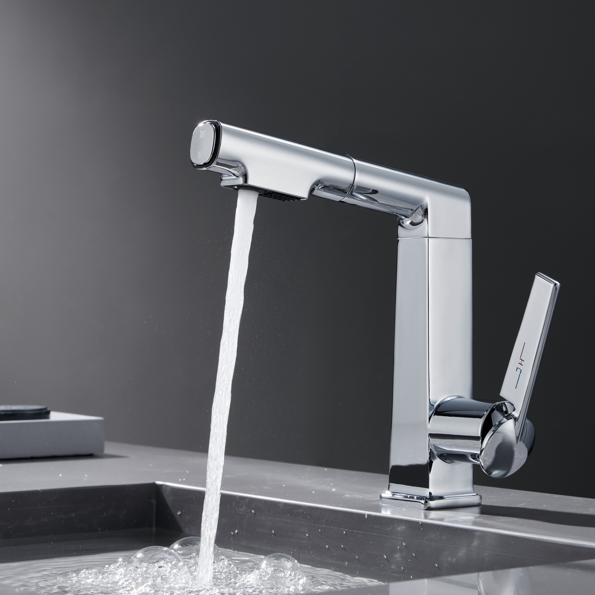 German quality black washbasin faucet, cold and hot, all-copper pull-out type with lifting and rotating under-sink for washing face and mouthwash Specification drawing