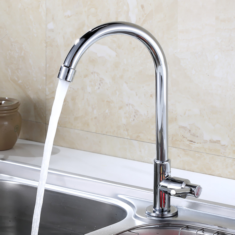 Taoguo alloy copper core round vertical large bend kitchen basin single cold gooseneck faucet water purifier 4-point faucet full figure