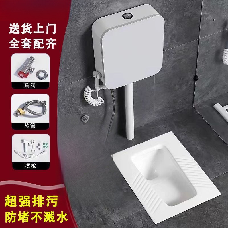 Household ceramic anti-odor squat toilet toilet bowl and feces water tank set, siphonic source factory wholesale one piece details Picture