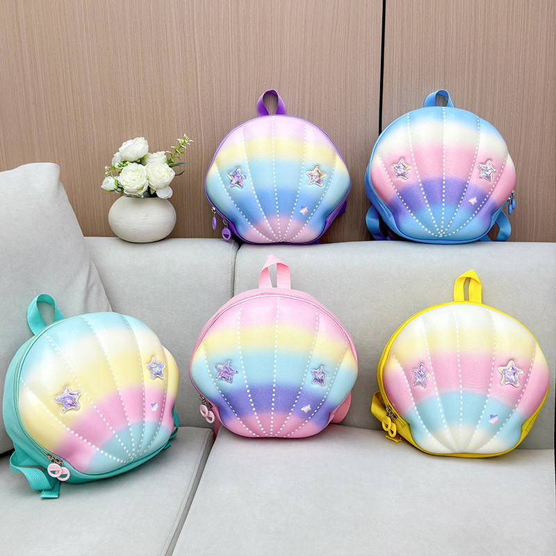 The new children's casual backpack, Rainbow Shell kindergarten schoolbag, is lightweight, waterproof and has a large capacity for boys and girls full figure