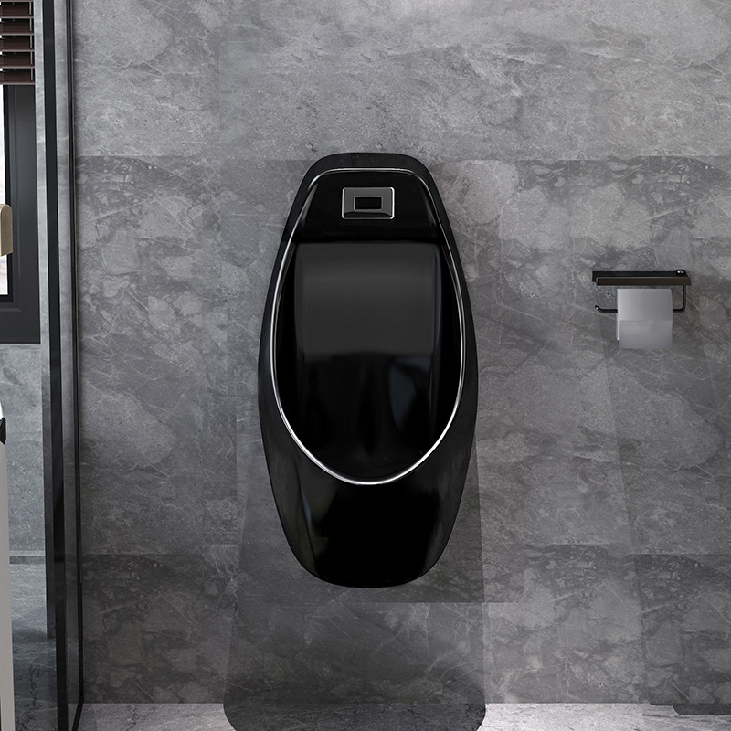 Automatic sensor black ceramic urinal, floor-standing wall-mounted household urinal, men's urinal Application Scenario