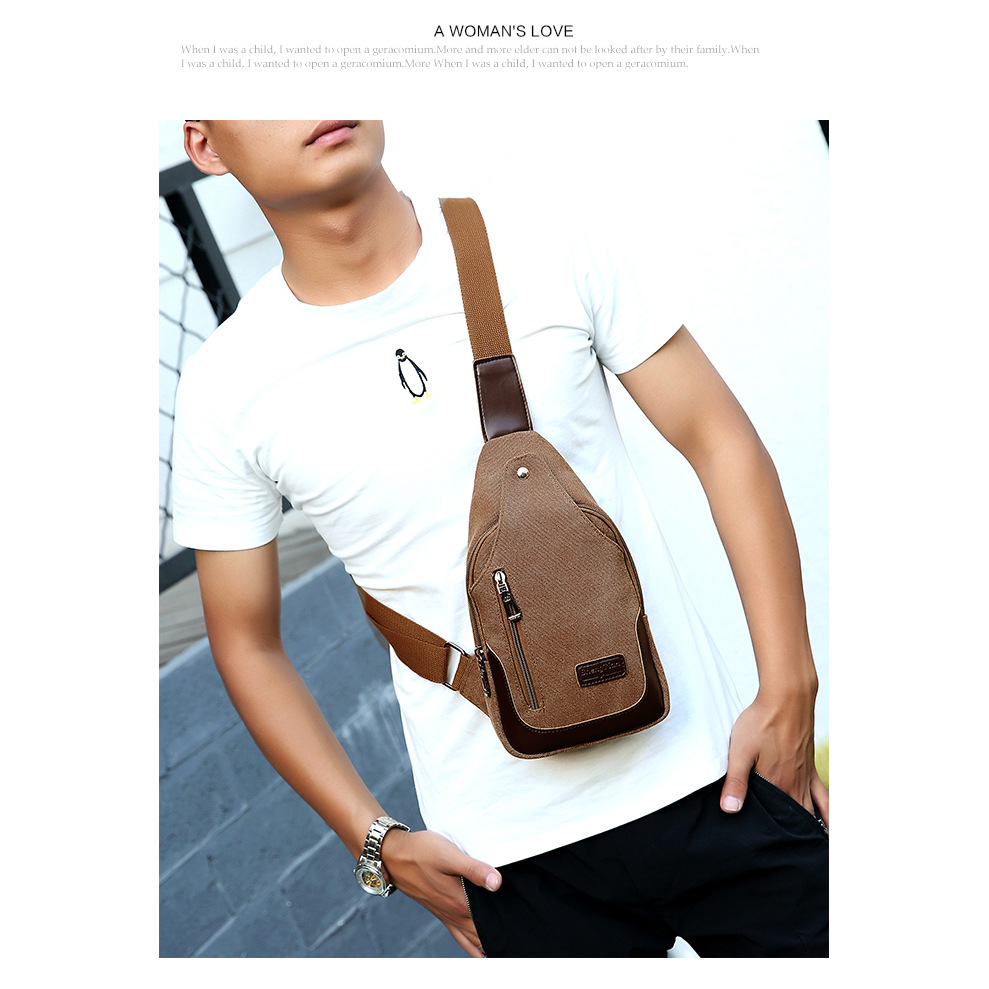 Wholesale and consignment of outdoor camping canvas convenient chest bag, solid color sewing, wear-resistant, large capacity crossbody chest bag Application Scenario