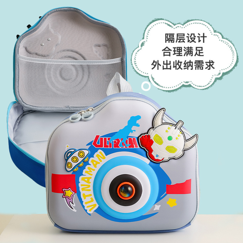 Cute cartoon 3D camera backpacks for boys and girls in kindergarten 2025, hard-shell small schoolbags for children and snack packs Specification drawing