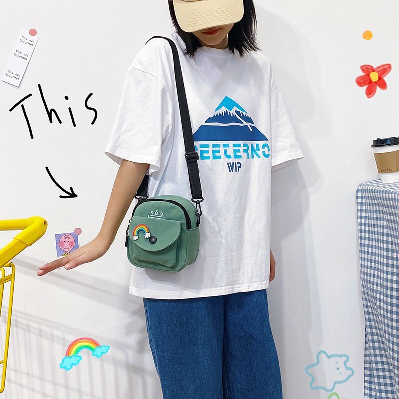 2024 New autumn crossbody bag for women, Korean and Japanese series ins canvas bag, single-shoulder student backpack, small cross bag Specification drawing