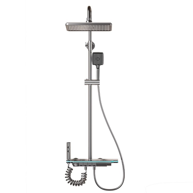 Gun gray digital display shower head set, home bathroom pressurized toilet cold and hot shower head cross-border wholesale Item Picture