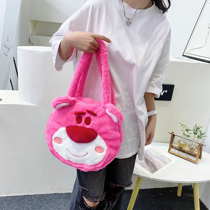Japanese Instagram-style large-capacity cartoon plush single-shoulder bag 2023 new style Strawberry Bear Girl handbag Specification drawing