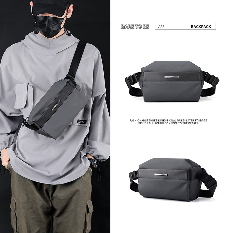 New casual men's functional crossbody bag, water-resistant chest bag, European and American trend single-shoulder crossbody backpack, cross-border consignment details Picture