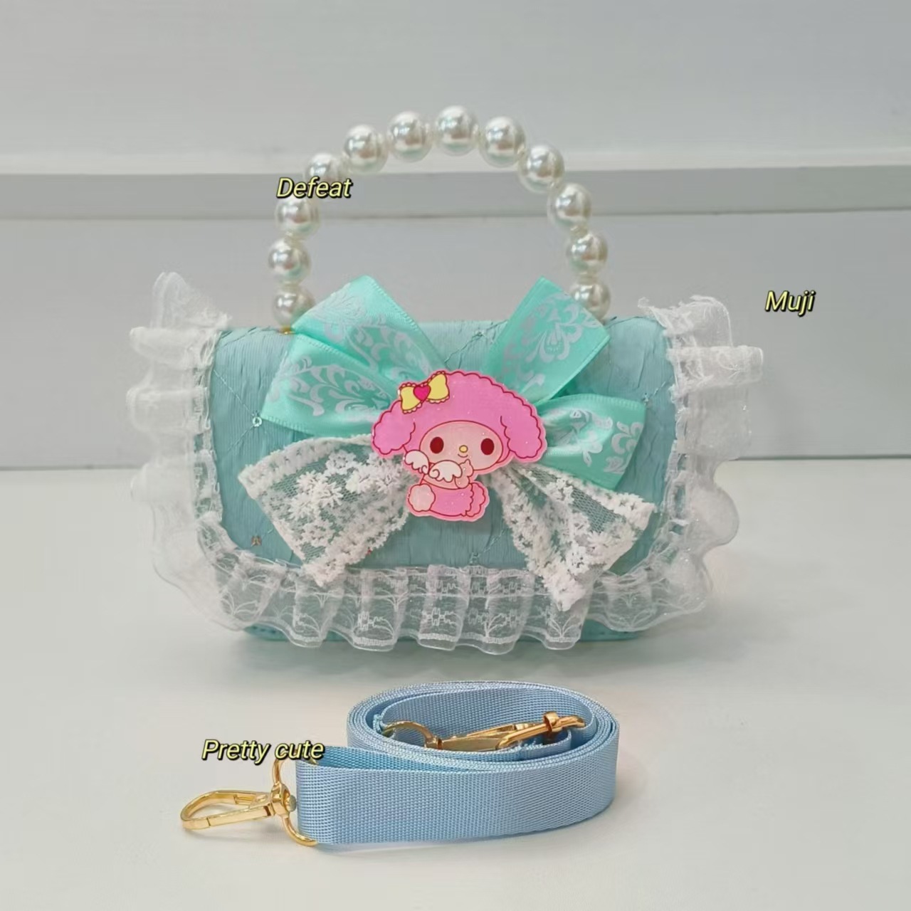 Melody Pearl handbag, cartoon bag, single-shoulder crossbody bag, loose change accessory bag, chain bag, small square bag, children's bag Specification drawing