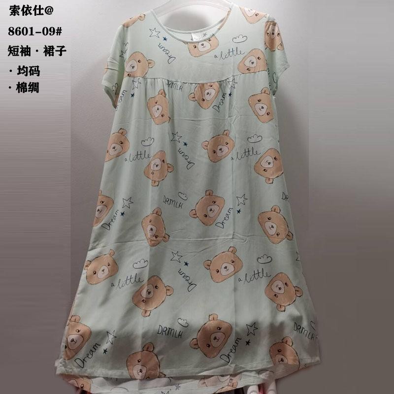 棉绸裙子人棉新款夏天短袖裙子女款外贸批发睡裙均码女袍家居服详情8