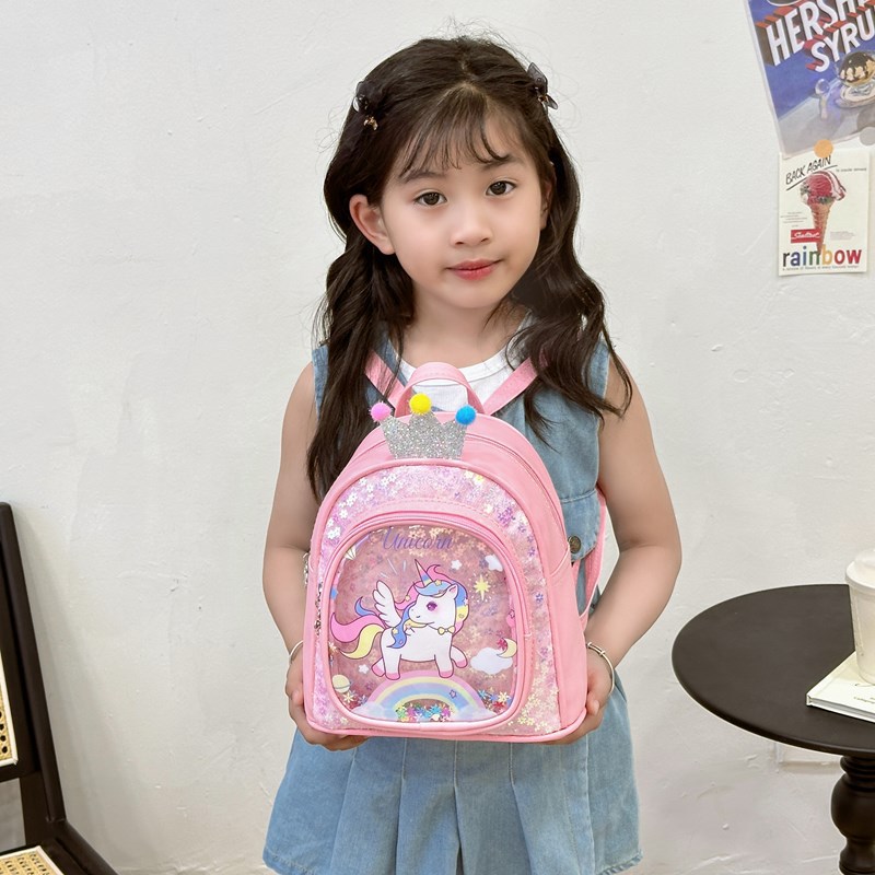 2024 New Sequined Kindergarten Gifts: Small schoolbags, children's backpacks, girls' mini cartoon Little Horse Sequined princess bags full figure