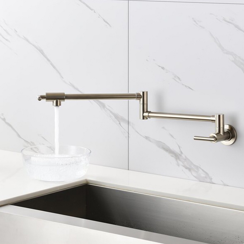 A golden 304 stainless steel extended folding kitchen faucet for cross-border trade, wall-mounted rotating single-cooling faucet Application Scenario