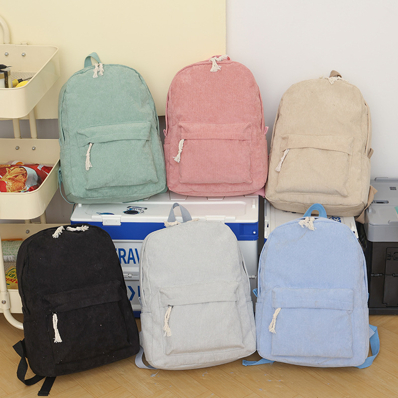 New student schoolbag, women's corduroy, high appearance level, large-capacity backpack, fashionable and simple, college student backpack details Picture