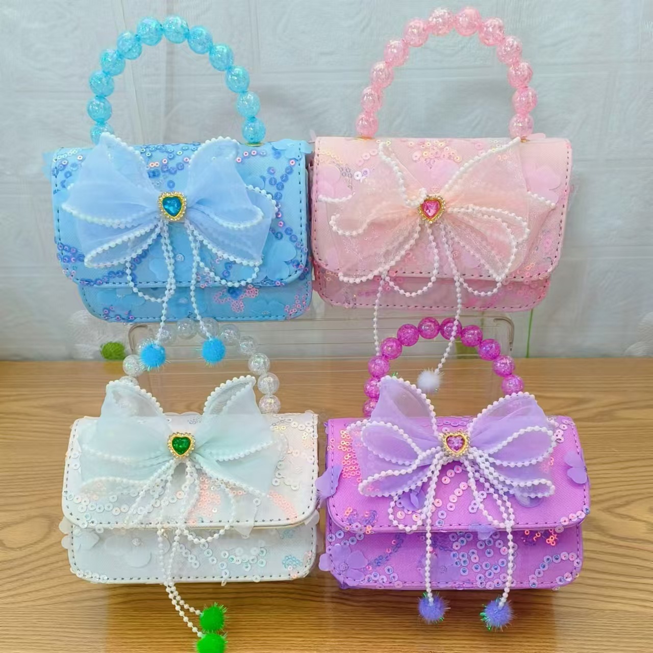 Bow princess bag, pearl handbag, chain crossbody bag, Chanel-style girls' accessory bag, children's bag for export full figure