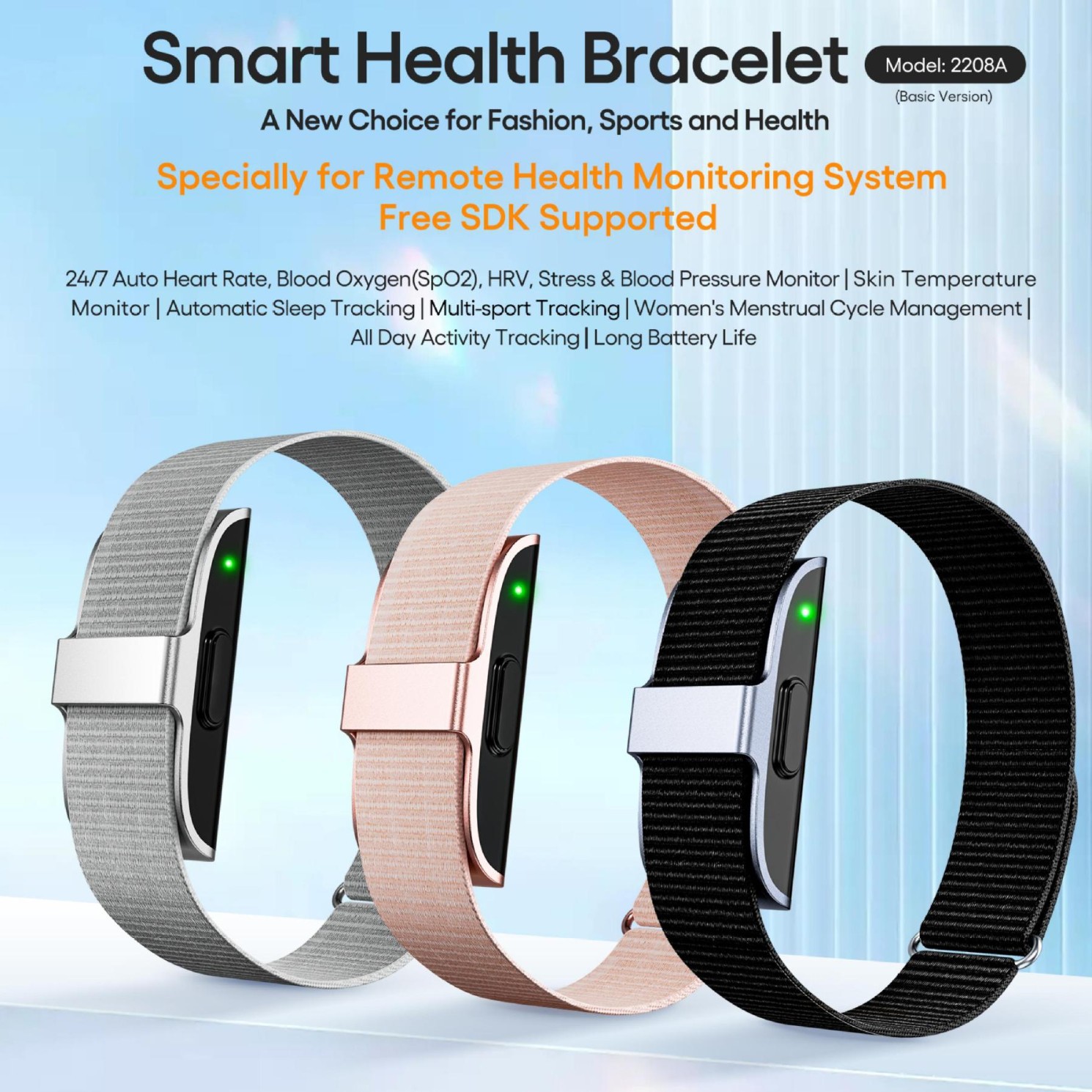 New cross-border smartwatch sports heart rate bracelet, step-counting, blood oxygen, waterproof sleep, body temperature monitoring smart bracelet full figure