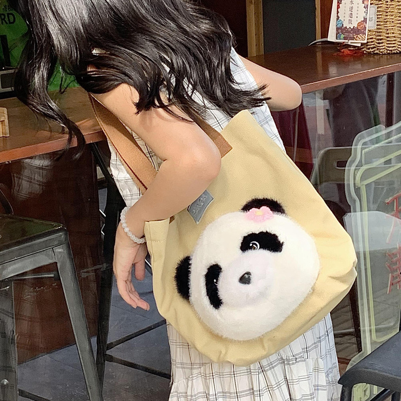 Panda Bag 2024 New Style fashionable canvas bag, single-shoulder bag, large-capacity tote bag, school commuting crossbody bag Application Scenario