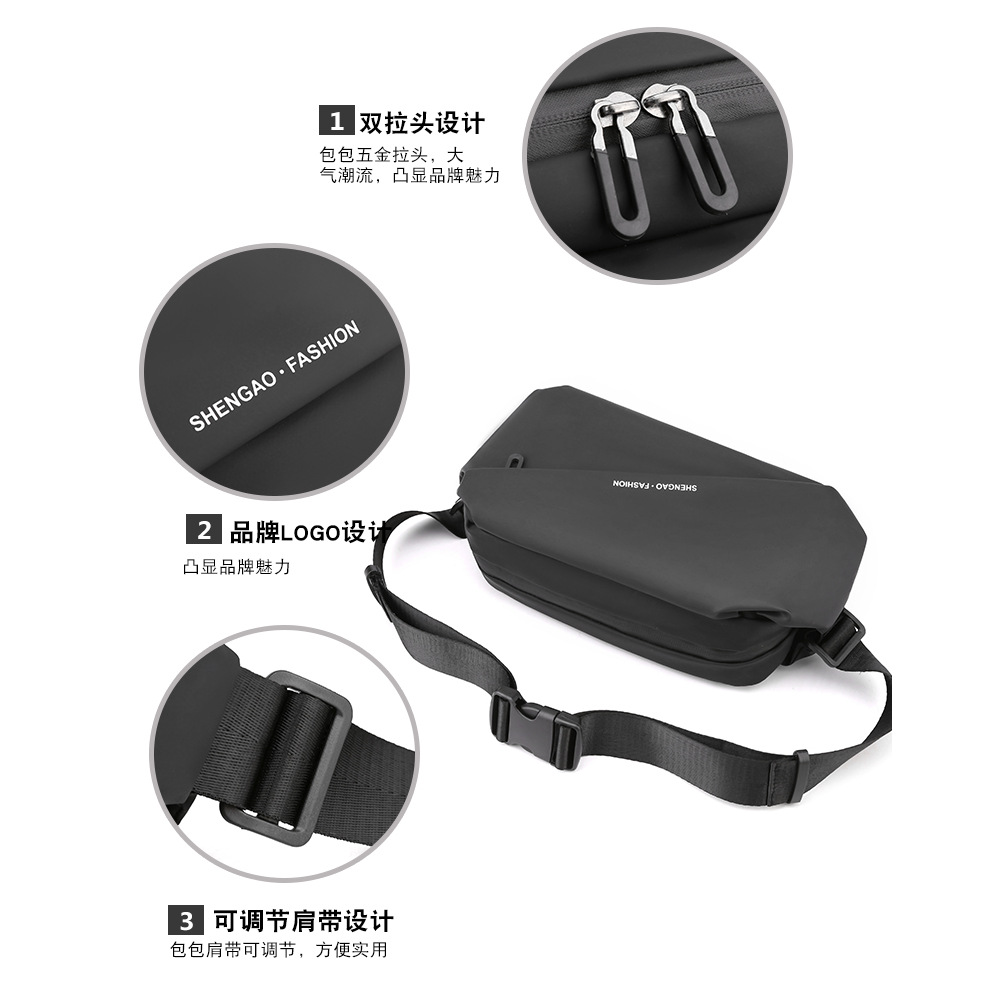 New cross-border men's waist bag, outdoor sports mobile phone bag, multi-functional large-capacity chest bag, casual single-shoulder crossbody bag details Picture