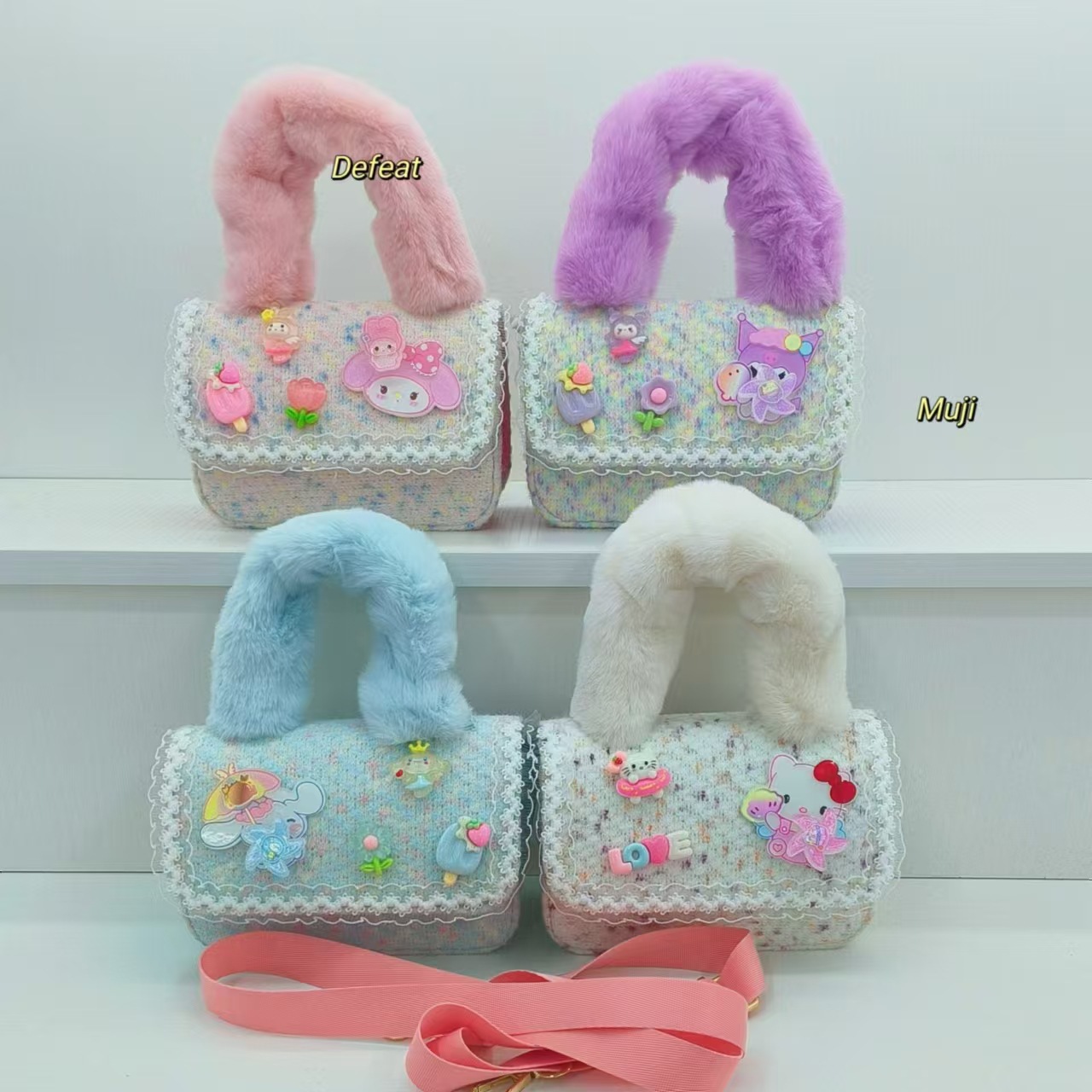 Plush handbag, Kulomi single-shoulder crossbody bag, little girl coin purse, accessory bag, stylish princess bag, children's bag full figure