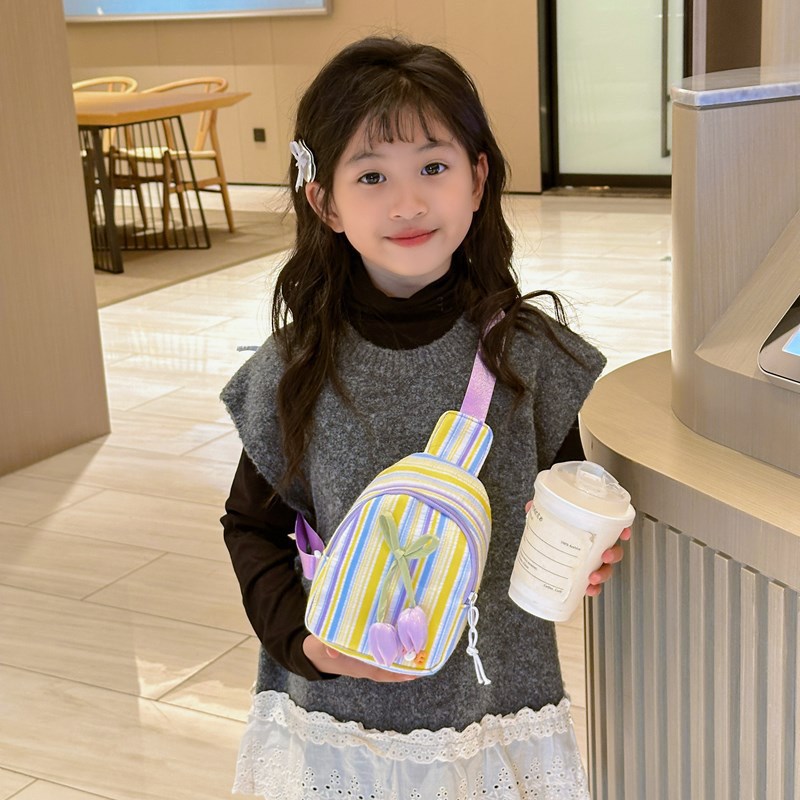 The manufacturer's cartoon letter children's chest bag, outdoor sports crossbody bag, new autumn and winter style grape girl single-shoulder bag details Picture