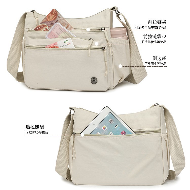 Spring 2025 new large-capacity women's casual bag, lightweight nylon bag, cross-border trend, single-shoulder crossbody bag, women's bag Specification drawing
