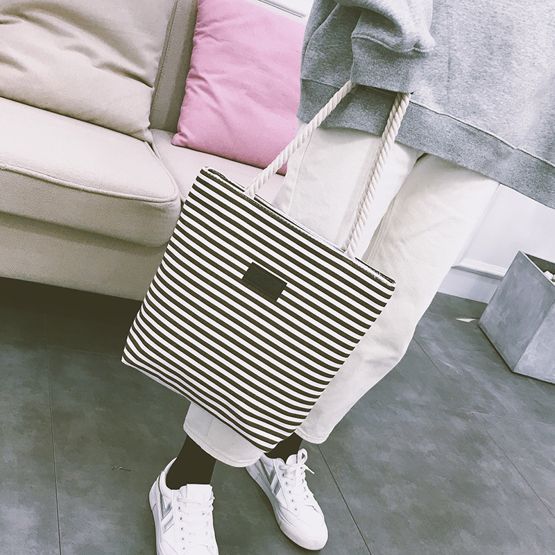 2022 Spring and Autumn New Navy Canvas bag, casual women's bag, fabric bag, single-shoulder handbag, striped large capacity bag details Picture
