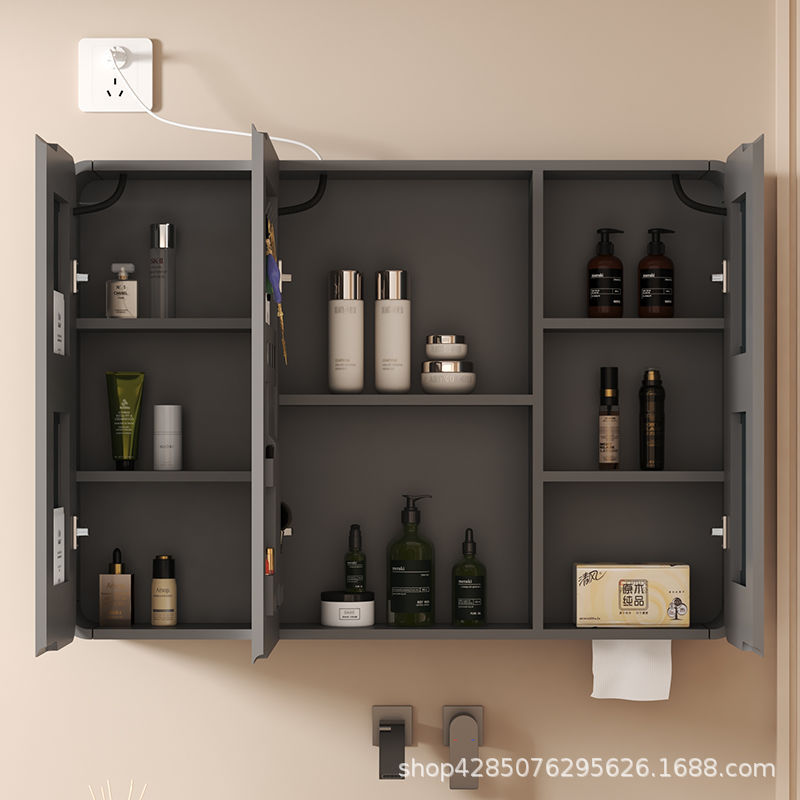 Space aluminum arc-shaped rounded corner bathroom smart storage mirror cabinet beauty rack storage bathroom wall-mounted bathroom mirror Specification drawing
