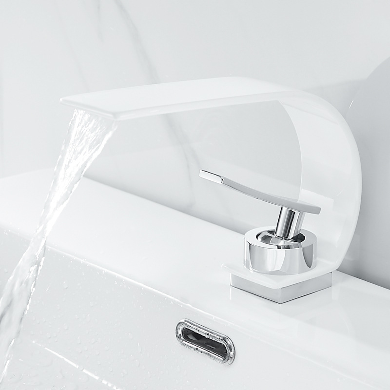 Black waterfall hot and cold water faucet washbasin, creative bathroom, washbasin under the washbasin, household washbasin faucet details Picture