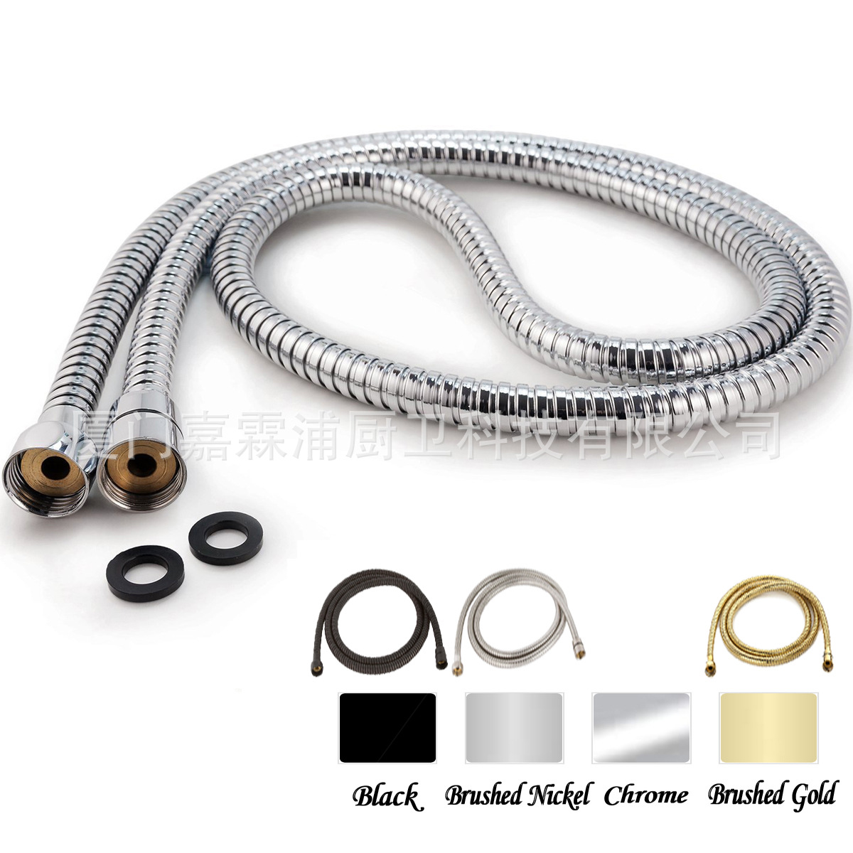 Cross-border 1.5-2 meter flexible hose for cold and hot shower heads, high-pressure hose with copper cap, stainless steel electroplated double buckle Specification drawing