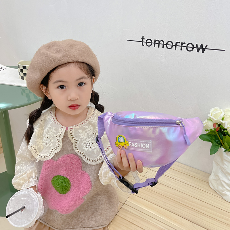 2023 New fashionable and trendy portable laser PU leather children's waist bag, crossbody small bag, sports laser chest waist bag Specification drawing