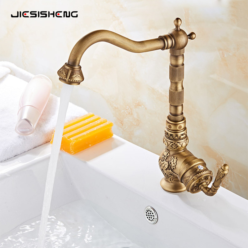 Cross-border brass light luxury antique kitchen basin faucet, household vegetable washing basin sink, cold and hot dual water faucet, splash-proof Specification drawing