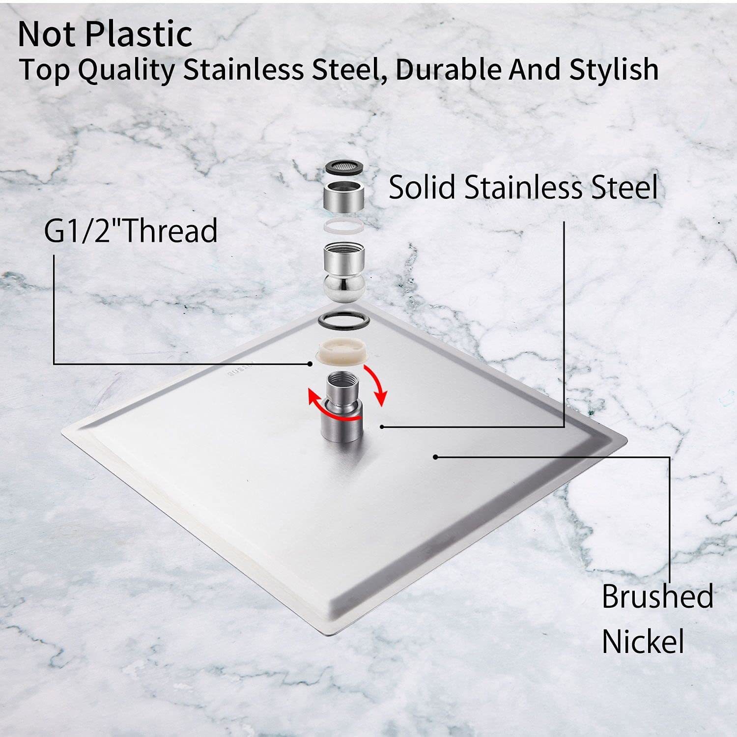 304 stainless steel top shower head, brushed square shower head, 8-inch and 10-inch metal pressurized large shower head Application Scenario