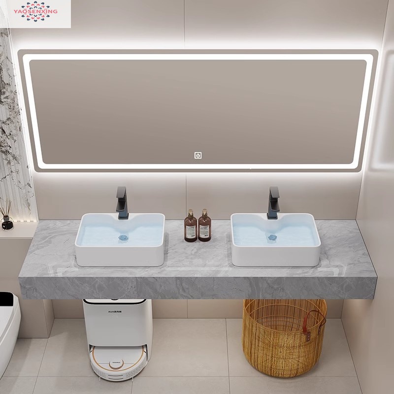 Modern marble countertop double basin hotel public bathroom bathroom cabinet combination bathroom washbasin simple Specification drawing