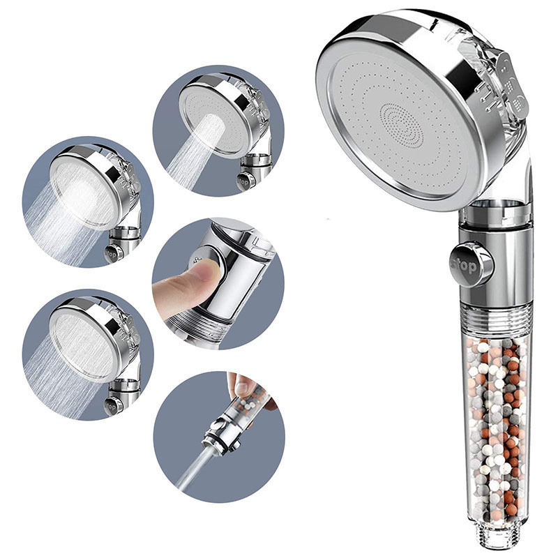 Three-piece set of cross-border three-level water outlet filtration waterstop showerhead, pressurized shower head, negative ion water purification showerhead Item Picture