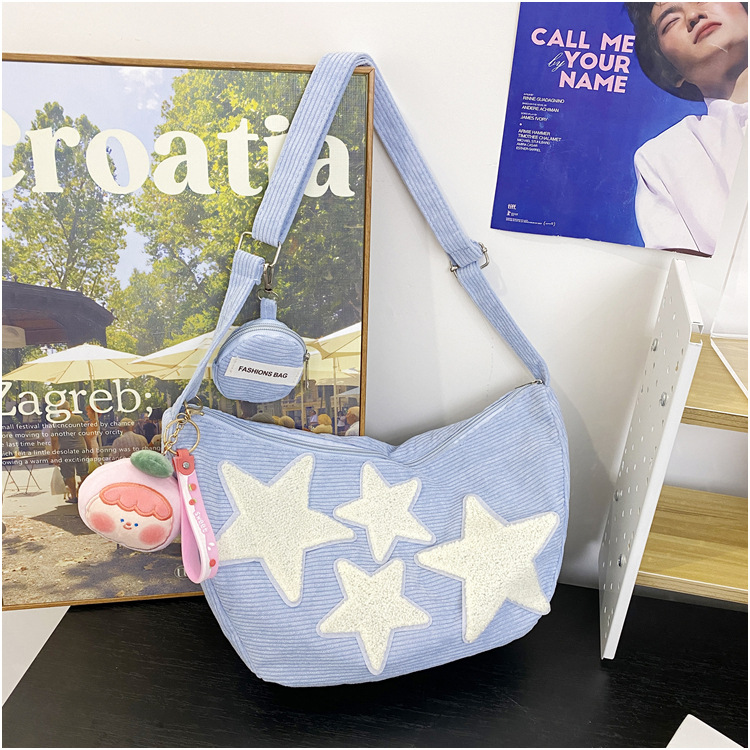 Large-capacity five-pointed star bag, women's crossbody Instagram summer cute and versatile single-shoulder canvas bag, student commuting dumpling bag details Picture
