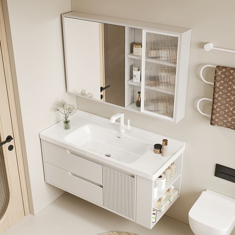 Bathroom cabinet mirror cabinet combination, side cabinet, side storage, ceramic washbasin cabinet combination, solid wood, cream oak details Picture