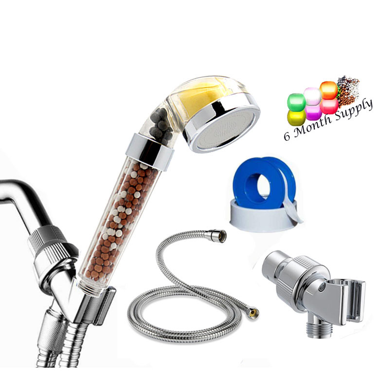 The lemon VC fragrance negative ion shower head cover is equipped with an American-style shower boom adapter and a shower hose fragrance delivery block Item Picture