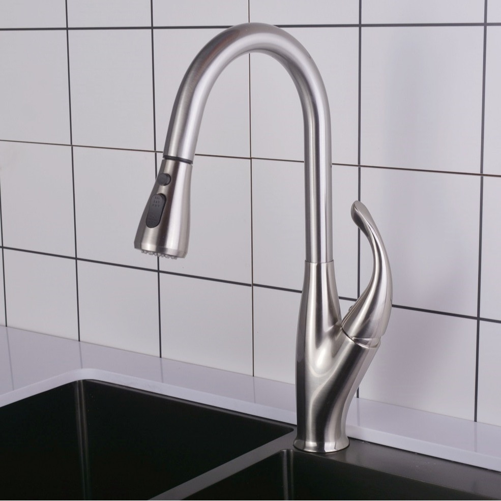 Cross-border kitchen faucet, hot and cold pull-out faucet, sink, black sink faucet with brushed finish details Picture
