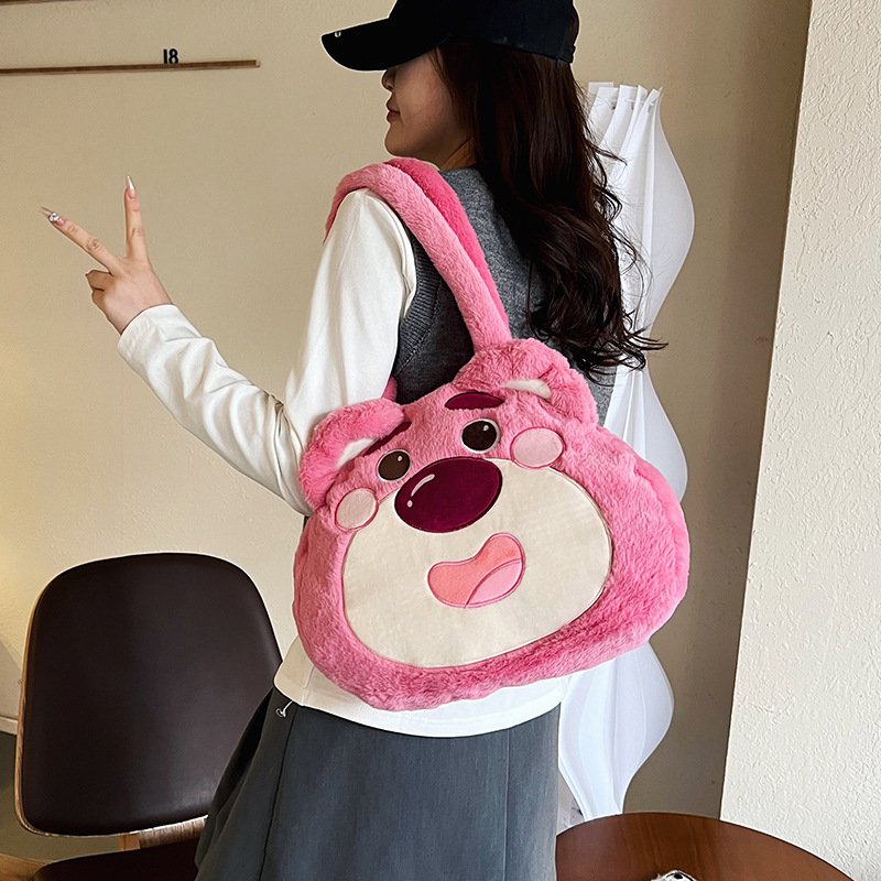 2024 New Korean version new Strawberry Bear cute plush cross-border export one piece wholesale children's sweet single-shoulder bag details Picture