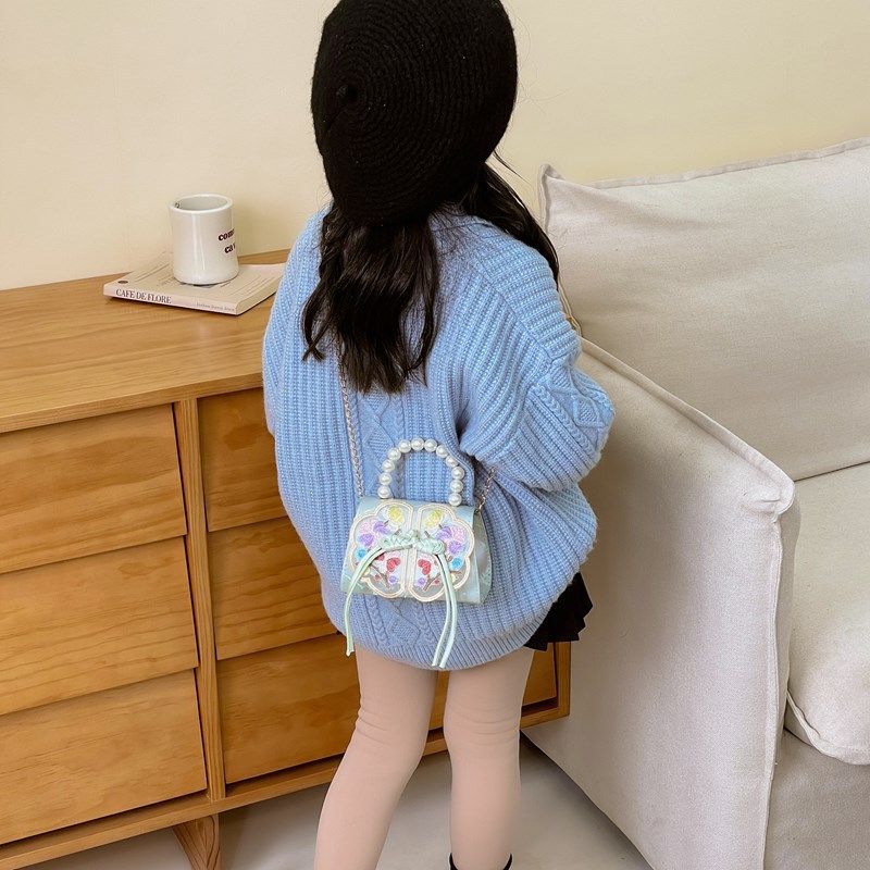 New Chinese-style girls' single-shoulder bag, sweet pearl hand-held princess handbag, cute tassel mini chain children's bag Specification drawing