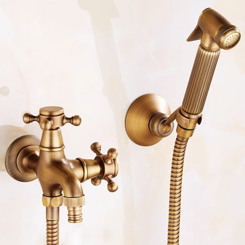 Cross-border all-copper antique feminine washbasin set, toilet companion, spray gun set, antique shower head hanging stand and bracket details Picture