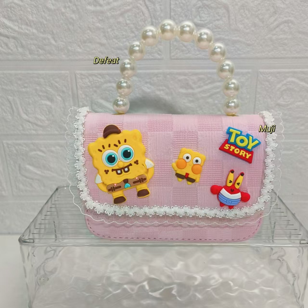 Pearl handbag, crossbody loose change accessory, small square bag, chain children's bag, SpongeBob SquarePants girl, New Year lucky money Specification drawing