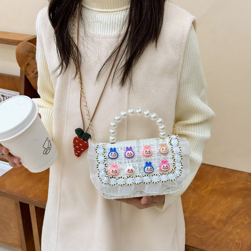Children's bags, tweed small chanel-style pearl handbags, cute princess single-shoulder bags for girls, cartoon chain crossbody bags Specification drawing