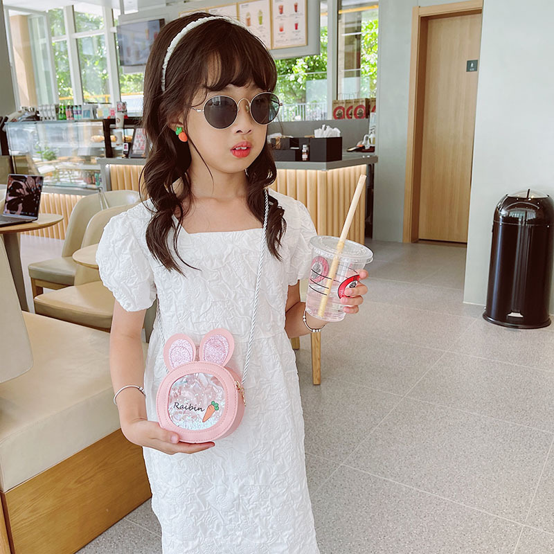 New children's single-shoulder crossbody princess bag, flowing sand little cat round bag, trendy and cute girls' travel accessory bag Specification drawing
