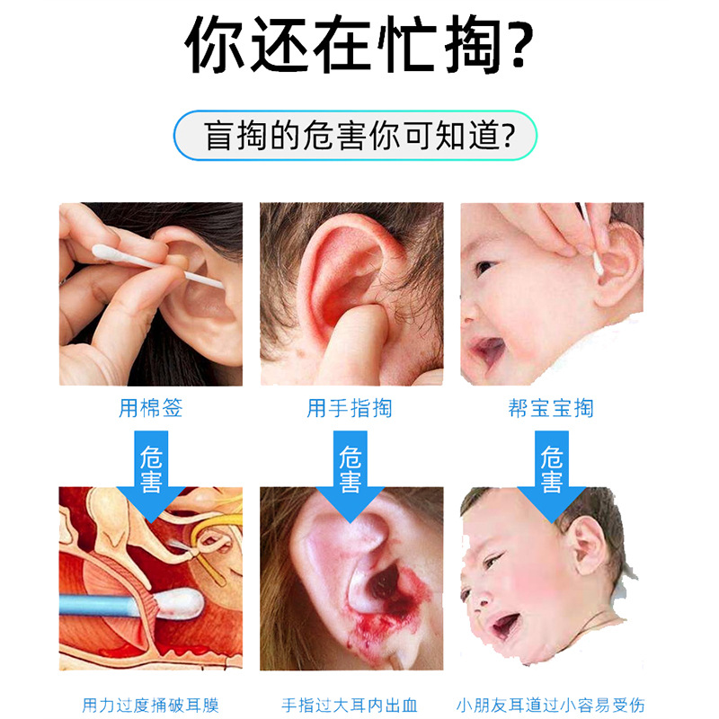 Ear cleaning magic tool: High-definition visual luminous ear spoon, hook, dig, suction, children's ear cleaning tool set, ear cleaner Application Scenario