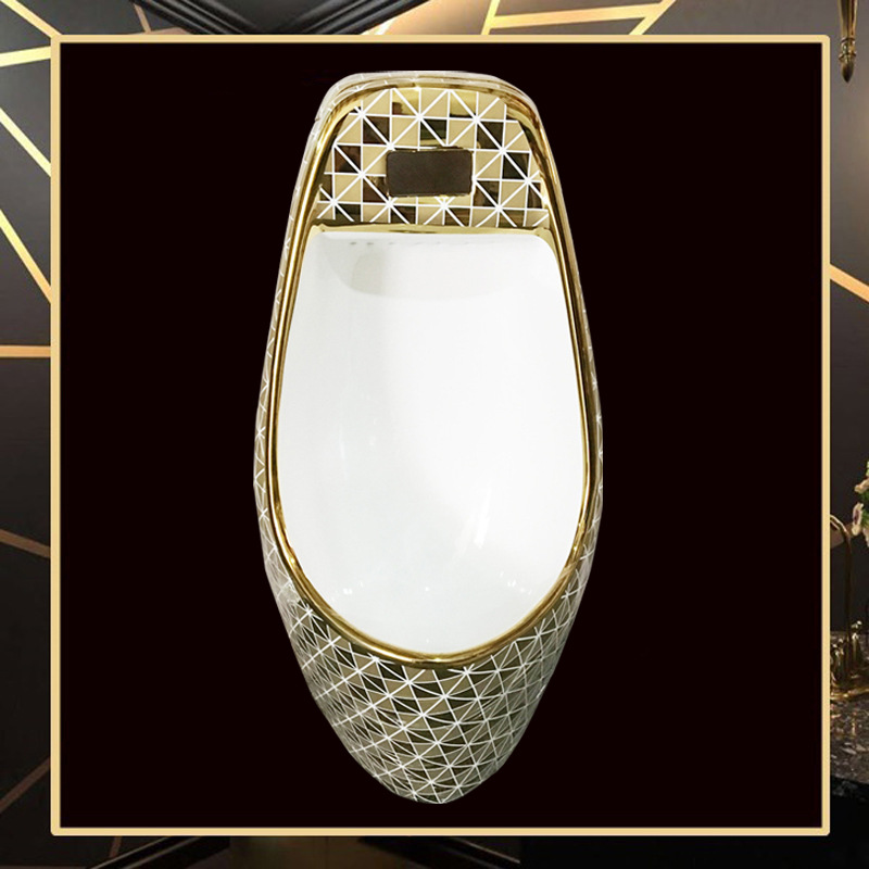 Gold-plated hanging urinal, floor urinal, men's sensor urinal project, ceramic KTV, gold urinal details Picture