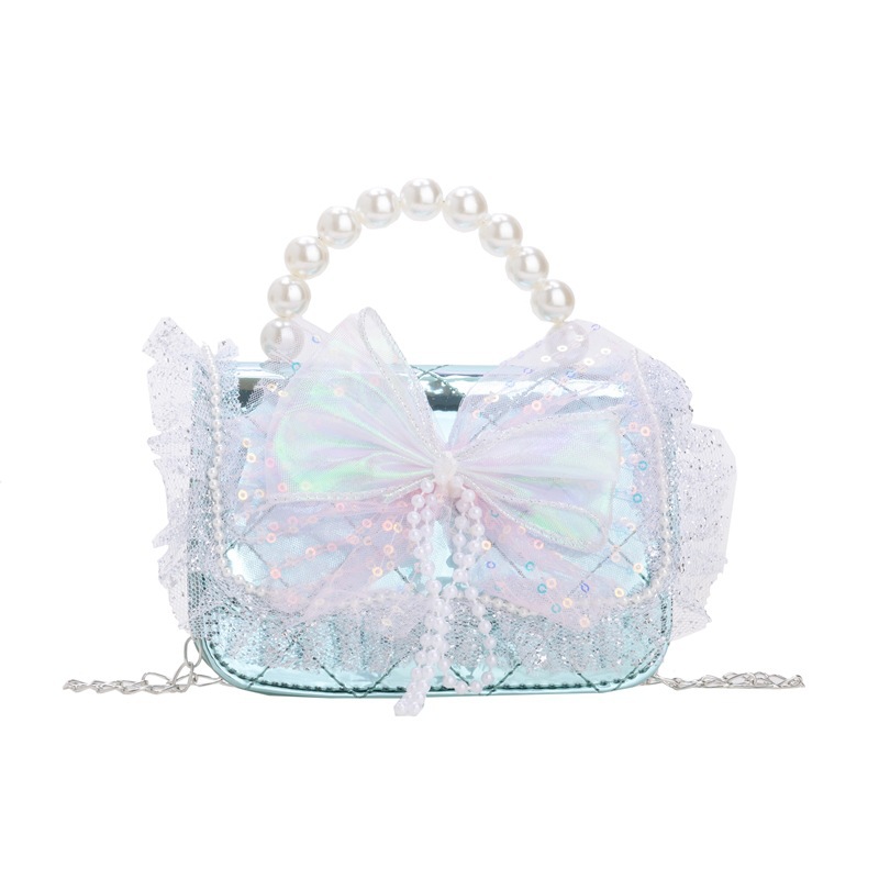 New children's bags, girls' pearl handbags, diamond-patterned lace bow, girls' single-shoulder bags, loose change crossbody bags are trendy Item Picture