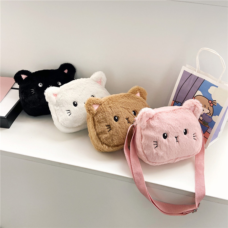 A new cute plush kitten cartoon children's fashion and personality Japanese-style Harajuku soft girl single-shoulder crossbody small bag full figure