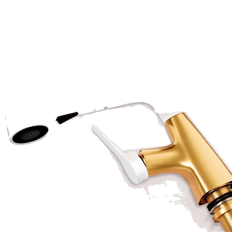 Faucet washbasin, pull-out white all-copper hot and cold washbasin, extended face wash, temperature-controlled bathroom Item Picture