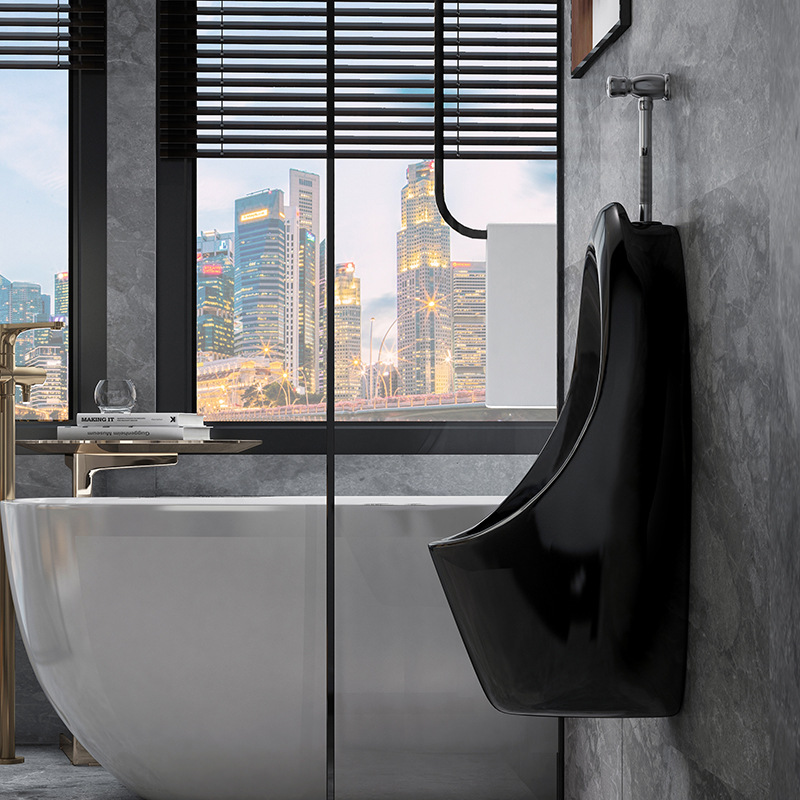 Automatic sensor black ceramic urinal, floor-standing wall-mounted household urinal, men's urinal Specification drawing